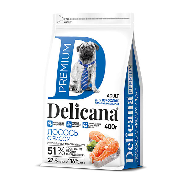 Корм DELICANA для собак мелких пород лосось с рисом