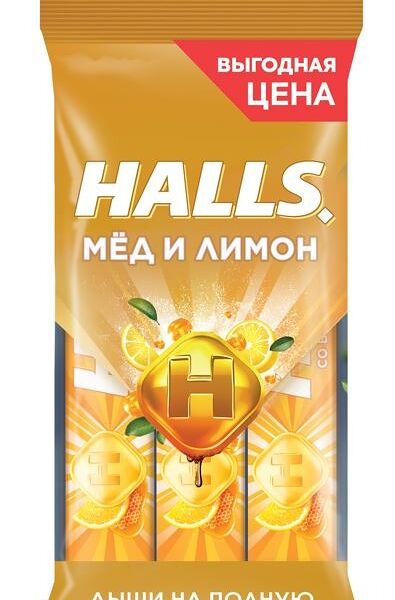 Карамель леденцовая Halls со вкусом мёда и лимона, 25г х 3