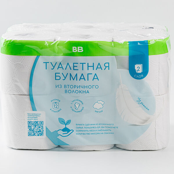  Бумага туалетная ВкусВилл, 12 рулонов