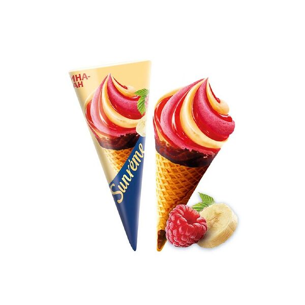 Мороженое Sunreme Малина-Банан в вафельном рожке 8% 78 г