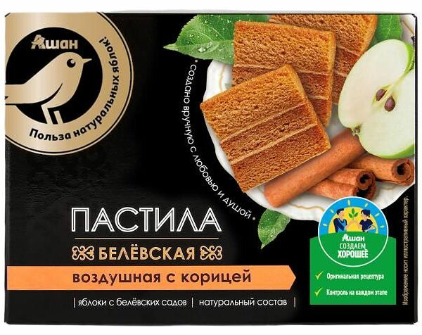 Пастила АШАН Золотая птица Белевская воздушная с корицей, 100 г