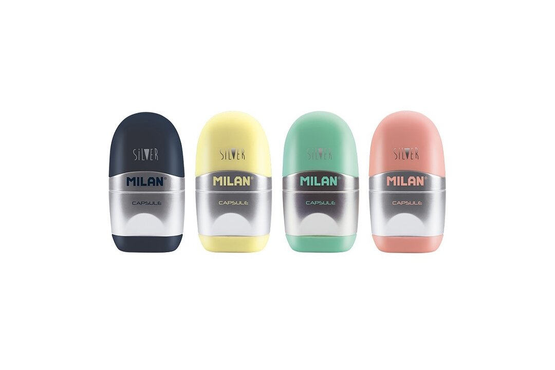 

Ластик-точилка Milan Capsule Silver с двумя запасными ластиками, цвет в ассортименте