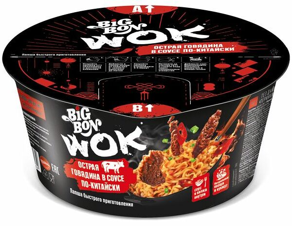 Лапша Bigbon wok острая говядина в соусе по-китайски 85г