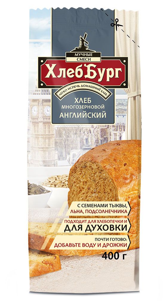 

Смесь мучная ХлебБург Хлеб Английский многозерновой с семенами тыквы, льна и подсолнечника 400 г