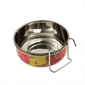 Миска для собак металлическая желтая с крепежом 900 мл