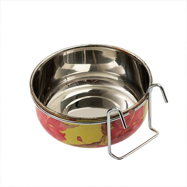 Миска для собак металлическая желтая с крепежом 900 мл