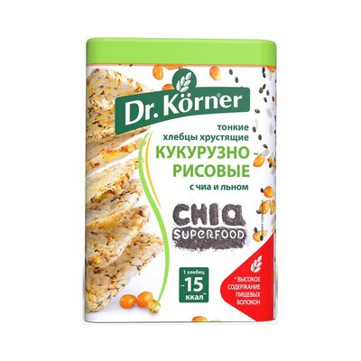 Хлебцы хрустящие Dr.Korner Кукурузно-рисовые с чиа и льном 100г