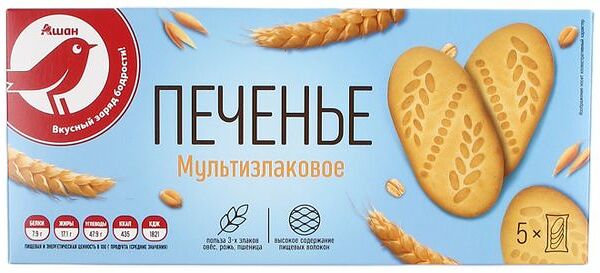 Печенье Ашан Красная птица сахарное мультизлаковое