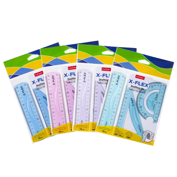 Набор чертежный Hatber X-Flex пластик гибкий Ассорти треуг 60град 13см лин15см транспорт RL_067314