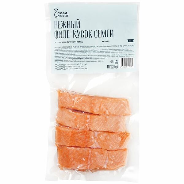 Лосось атлантический филе-кусок на коже мороженый Люди Любят, 525 г