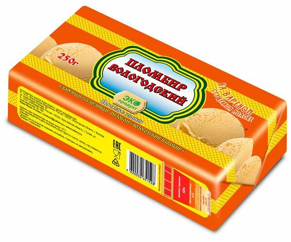 Мороженое Вологодский пломбир с вареным сгущённым молоком 15%, 250 г