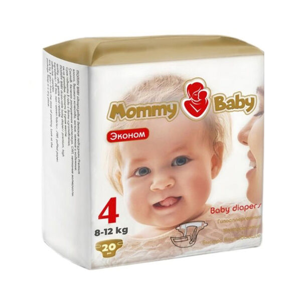 Подгузники Mommy Baby Эконом, размер 4 (8-12 кг.), 20 шт._РП