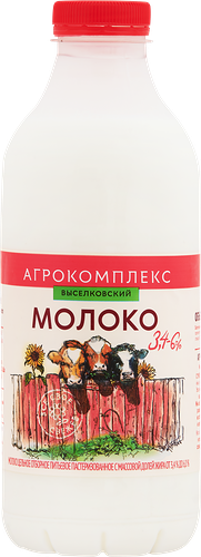 Молоко Агрокомплекс цельное отборное питьевое пастеризованное 3.4-6%