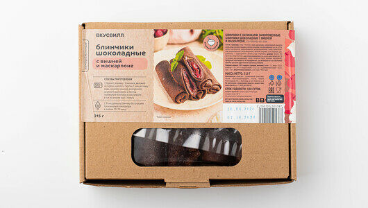 Блинчики шоколадные с вишней и маскарпоне замороженные