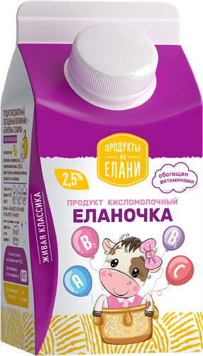 Продукт кисломолочный Продукты Из Елани Еланочка обогащённый витаминами с сахаром 2.5%, 450мл