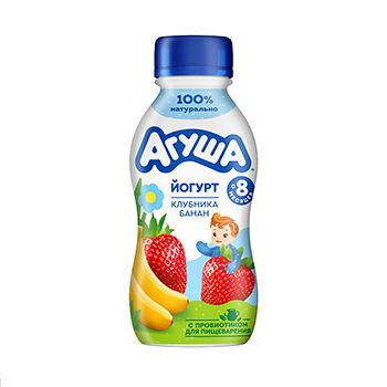 Йогурт детский питьевой Агуша Клубника-Банан с 8 месяцев 180мл