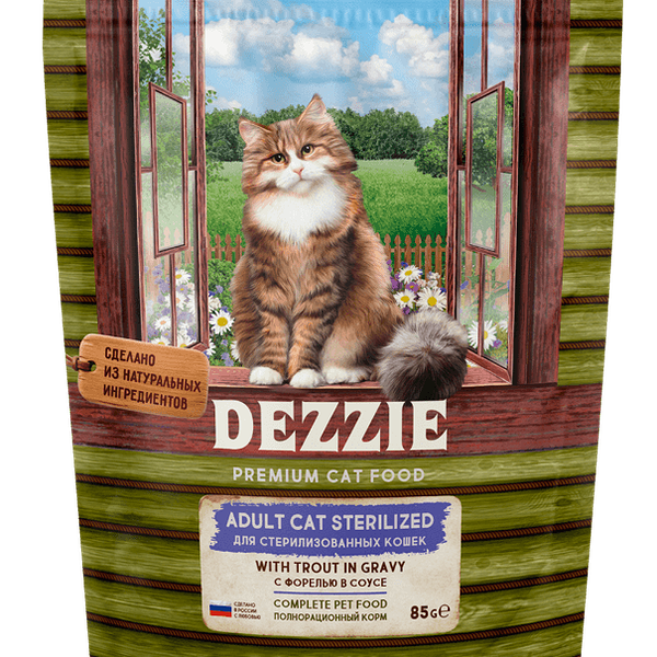 Корм DEZZIE Sterilized Cat Trout влажный (пауч) для кошек 85г Форель в соусе