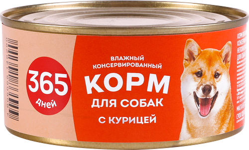 Корм консервированный для собак 365 дней цыпленок 325 г