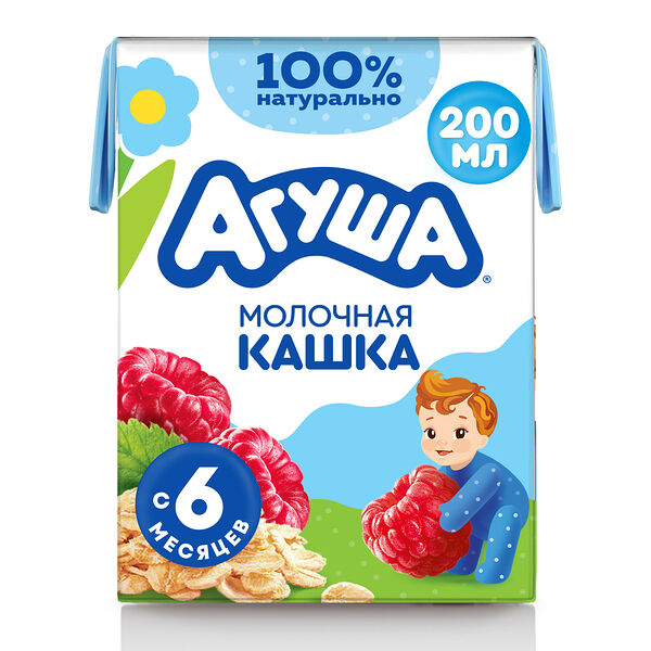 Каша жидкая Молочная Овсяная Агуша Вставай-ка Малина 200мл с 6 месяцев