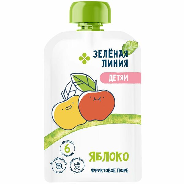 Пюре Зелёная Линия яблочное с 4 мес. 90г