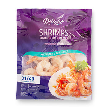 Креветки ваннамей варёно-мороженые очищенные с хвостом, калибр 31/40 в кг, Delight