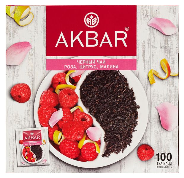 

Чай черный Akbar Роза цитрус малина 100 пак.