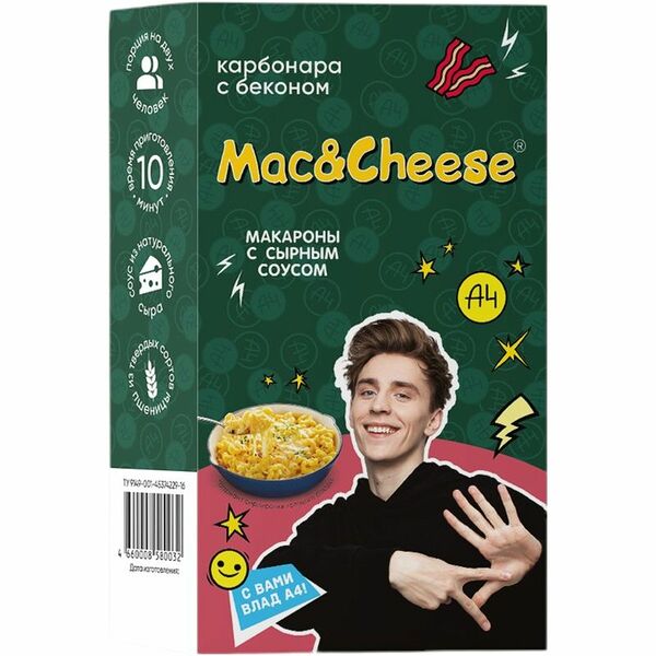 Макароны Mac&Cheese Карбонара С Беконом с сырным соусом, 143г
