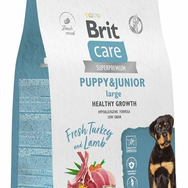 Сухой корм Brit Care Puppy and Junior для щенков крупных пород, с индейкой и ягненком