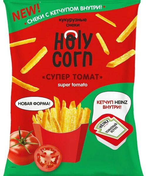 Снеки Holy Corn кукурузные Супер томат с кетчупом 50г