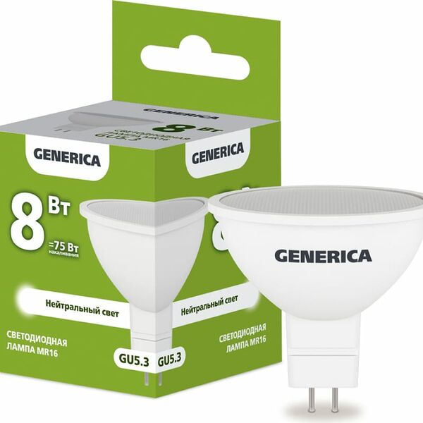 Светодиодная лампа GENERICA MR16 софит 10Вт, 230В, 3000К, цоколь GU5.3 (Арт. LL-MR16-10-230-30-GU5-G)