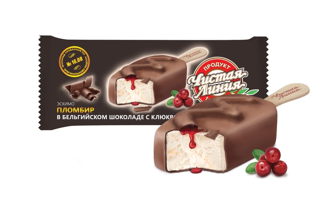 

Мороженое Чистая линия эскимо пломбир Бельгийский шоколад с клюквой 80 г Продукт замороженный