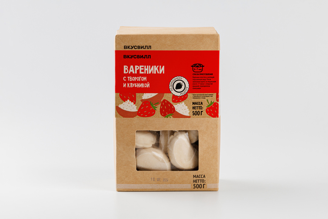 

Вареники Вкусвилл c творогом и клубникой, продукт замороженный 500 г