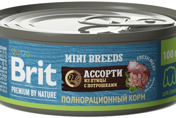 Влажный корм для собак Brit Premium by Nature Ассорти из птицы с потрошками для мелких пород 100г