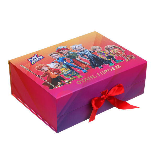 Коробка подарочная By складная с лентой, тиснение фольгой, 33x25x12см, стань героем 2
