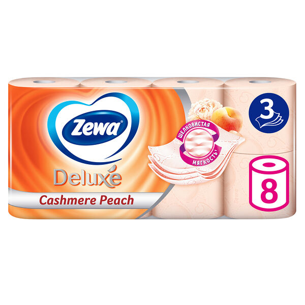Туалетная бумага Zewa Deluxe Персик 3 слоя, 8 рулонов