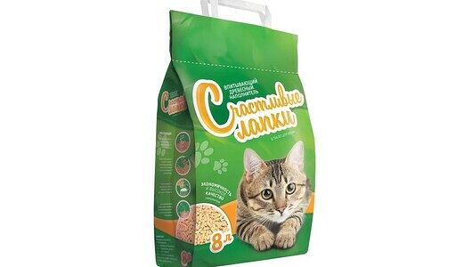 Счастливые лапки Впитывающий древесный наполнитель 8 л