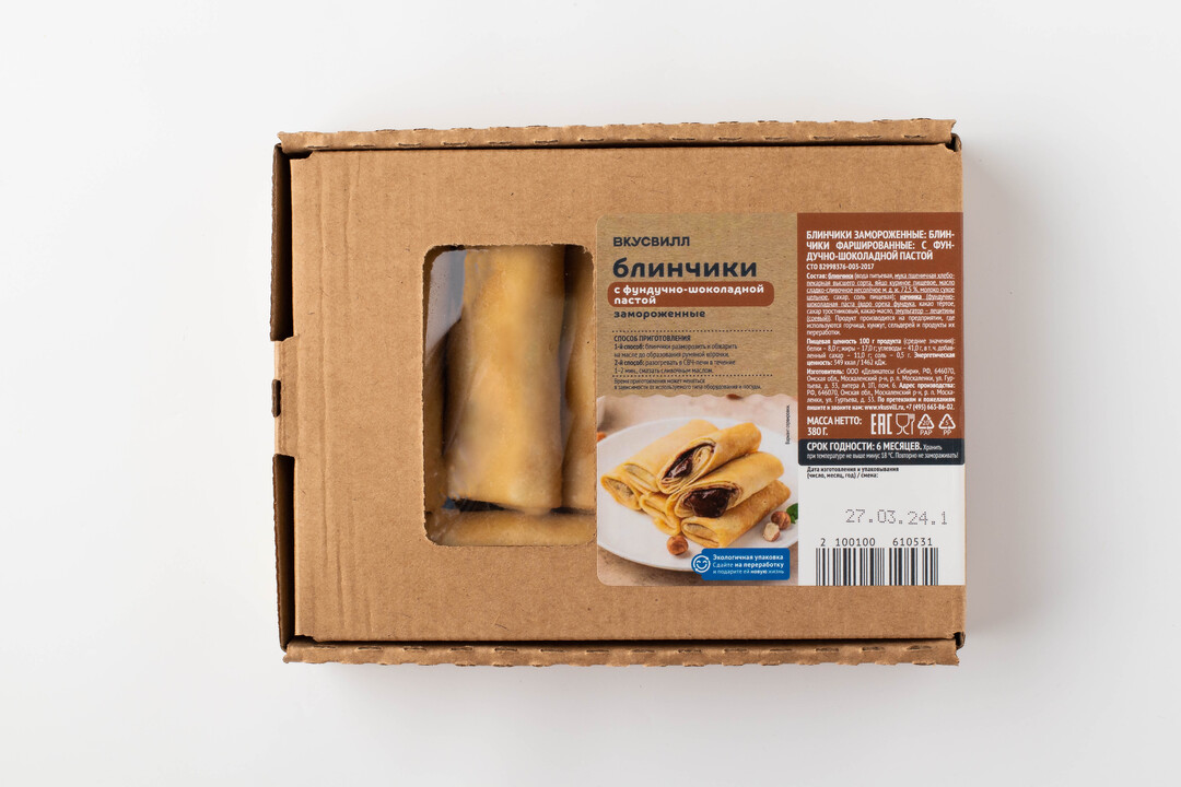 

Блинчики ВкусВилл с фундучно-шоколадной пастой замороженные 380 г
