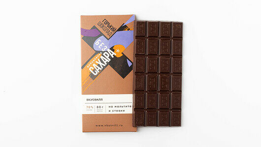 Шоколад ВкусВилл горький на мальтите и стевии