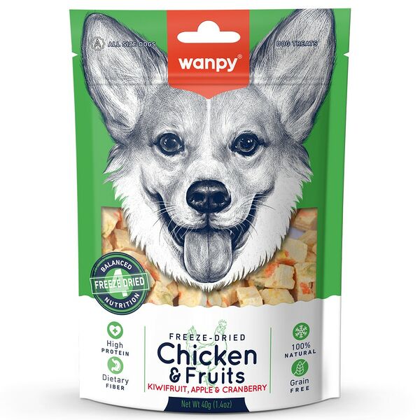 Лакомство для собак Wanpy Dog сублимированное Курица и фрукты, 40г