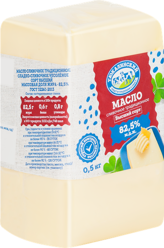 

Масло сладкосливочное Тюкалинский маслосыркомбинат Традиционное несоленое 82,5% высший сорт, без змж 500 г