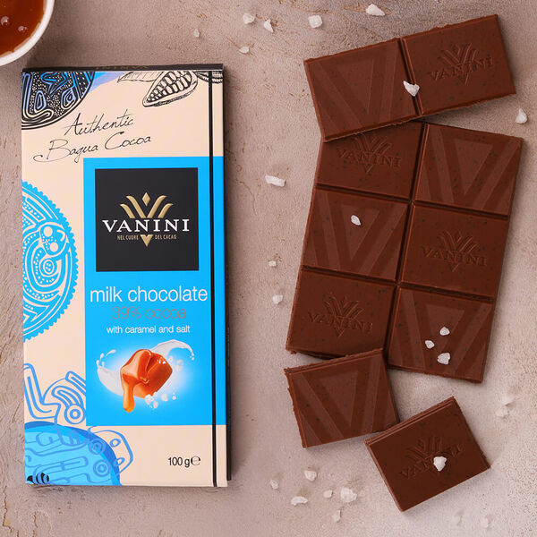 Шоколад молочный Vanini 39% какао карамель соль