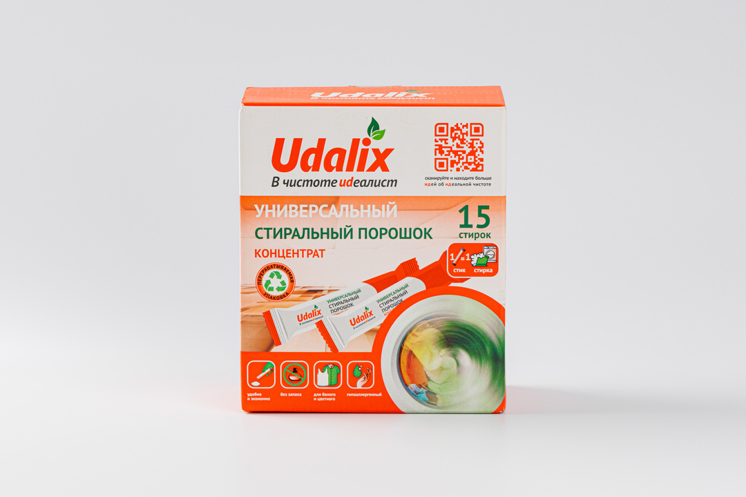 

Стиральный порошок Udalix универсальный для цветных и белых вещей 15 стиков