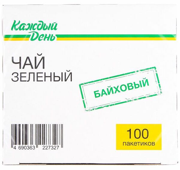 Чай зеленый Каждый день байховый в пакетиках, 100 шт х 1,5 г