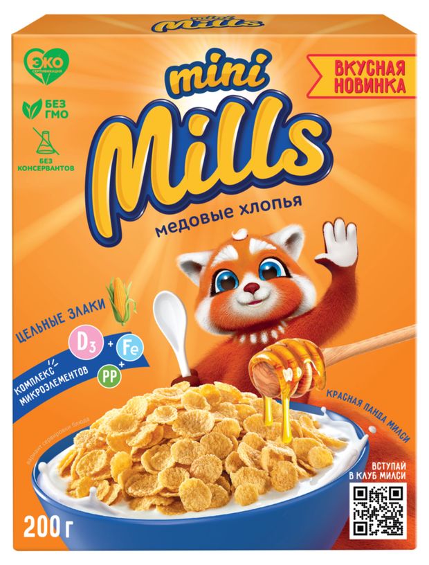 

Хлопья кукурузные Mini Mills Медовые, обогащенные витаминами и железом