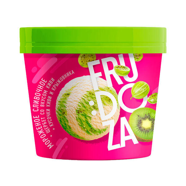 Мороженое сливочн Frudoza с аром ванили с прослойками щербета и кусочками киви и крыжовника 150г