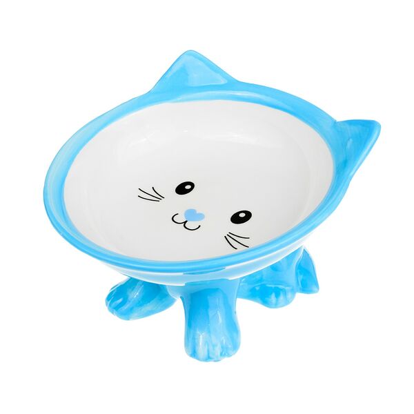 Миска для кошек на лапках с ушками 15см голубая керамика