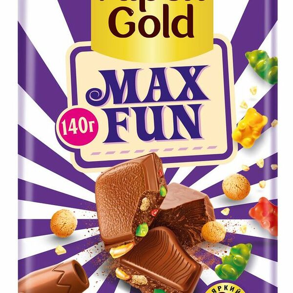 Шоколад молочный Alpen Gold Maxfun со взрывной карамелью, мармеладом и печеньем, 140 г