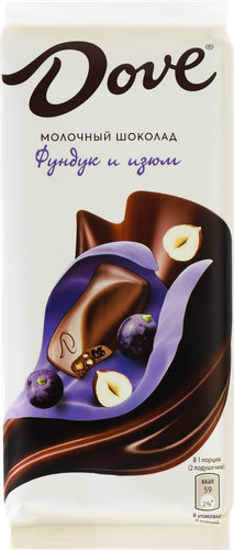 

Шоколад Dove молочный с дроблёным фундуком и изюмом 90 г