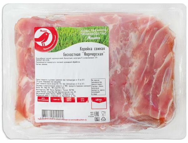 Корейка свиная АШАН Красная птица бескостная охлажденная (0,8-1,2 кг), 1 упаковка 