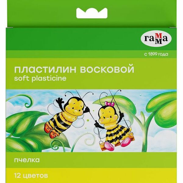 Пластилин Гамма Пчелка восковой 12 цветов